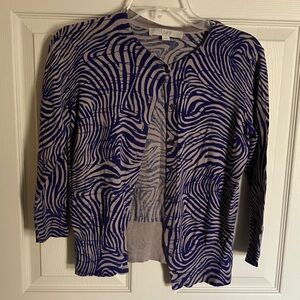 LOFT Blue and Gray Patterned Cardigan